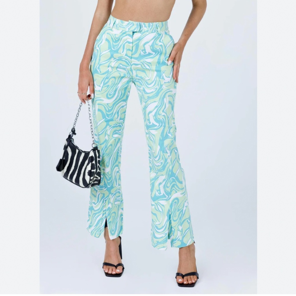Princess Polly Zaid Pants Women 4 Green Swirl Tapered Ankle‎ Length